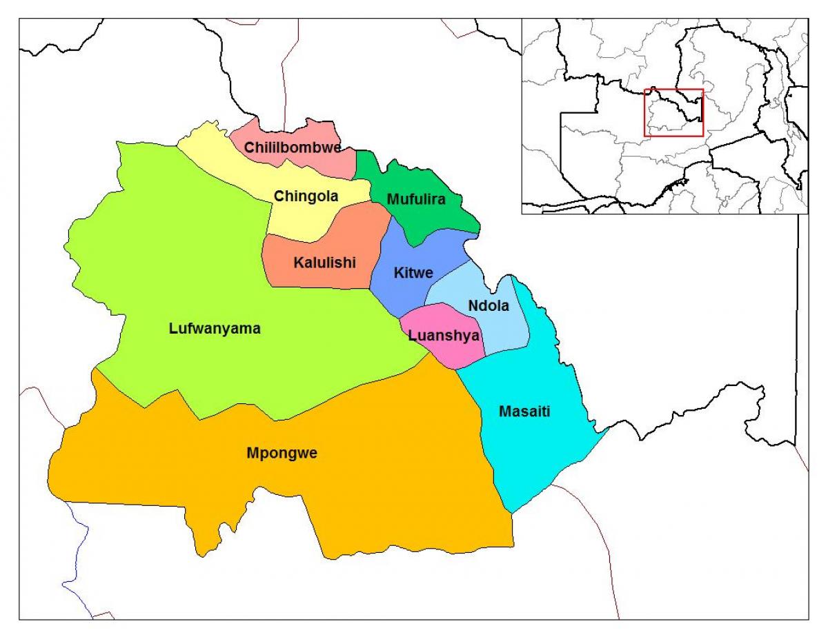 mapa copperbelt probintzia Zambia