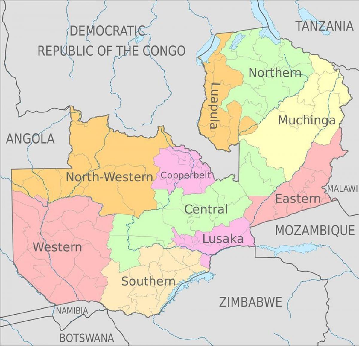 mapa Zambia erakutsiz 10 probintzien