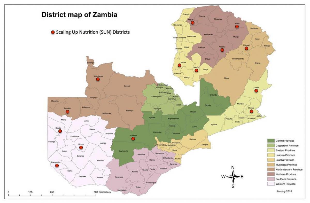Zambia eskualde eguneratua mapa