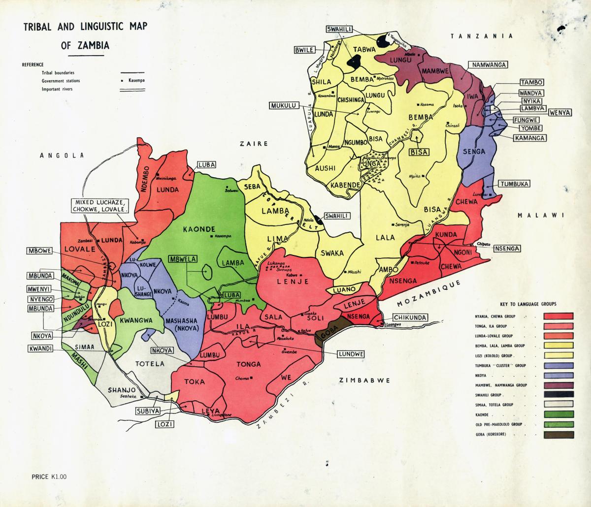 Mapa Zambian tribu