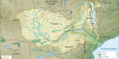Mapa Zambia erakutsiz ibaiak eta lakuak